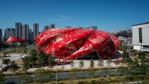 Mapping illustrations on the complex twisting facade of Sunac Guangzhou Grand Theatre